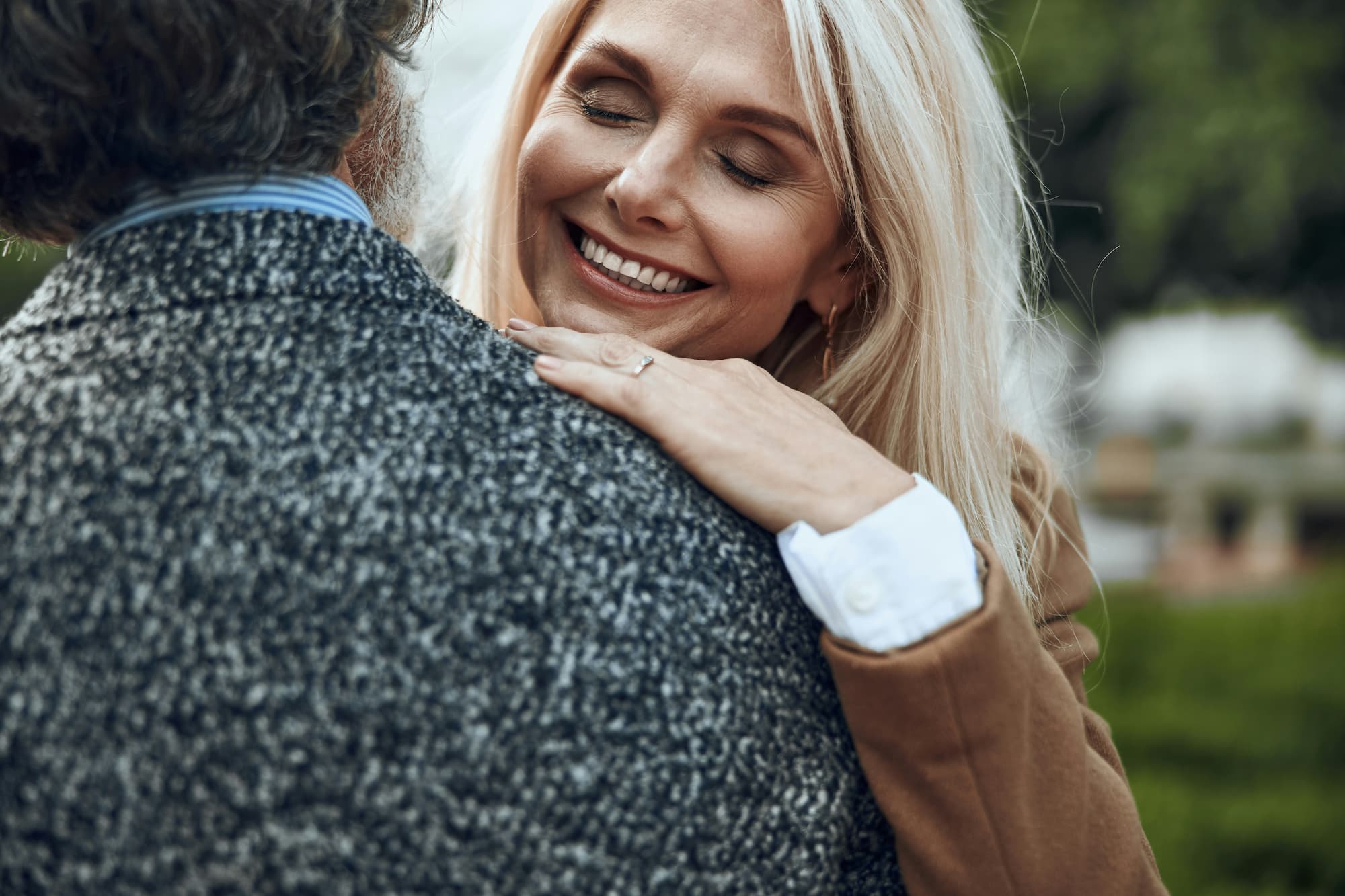 An older couple embraces with relief because of successful Treatment For Lower Abdominal Pain During Sex near Plano.